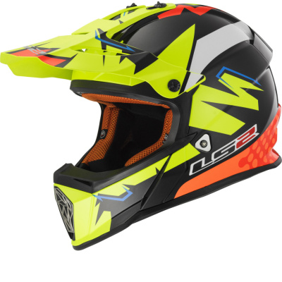 Шлем LS2 MX437 FAST VOLT черн-желт-оранж XL