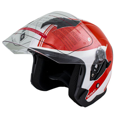Шлем (открытый) ATAKI JK526 Fusion (M) красный/белый глянцевый